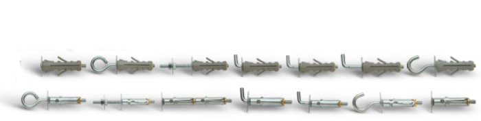 BM/LA Tassello Bossong universale nylon e metallo con accessori. Gancio, occhiolo, barra BM/LA Tassello Bossong universale nylon e metallo con accessori. Gancio, occhiolo, barra